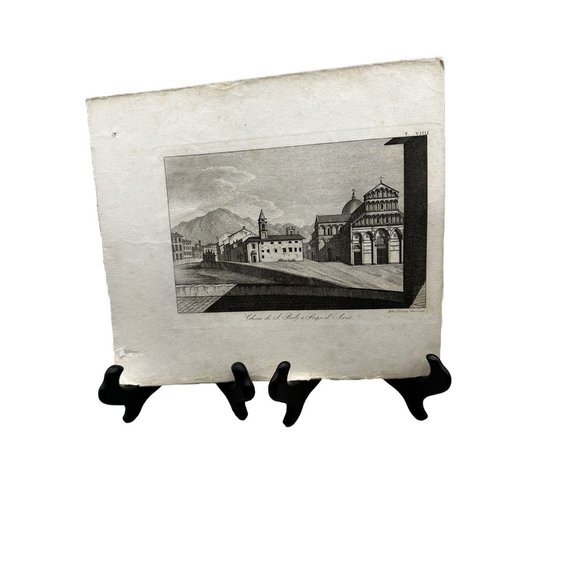 Lithograph St. Paul´s RC Church River Arno Pisa Mtns....